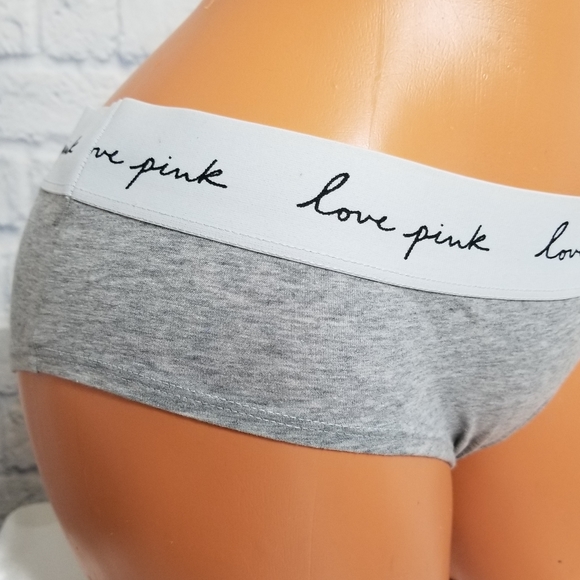 PINK Victoria's Secret Logo Grey Hipster Panty Large New - Picture 2 of 12